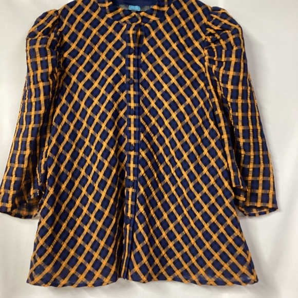 Eva Franco Anthropologie Textured Plaid Puff Sleeve Blouse - Picture 7 of 10